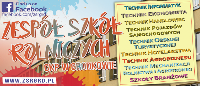 Baner reklamujący kierunki kształcenia w Zespole Szkół Rolniczych w Grodkowie. Informacje w treści artykułu.