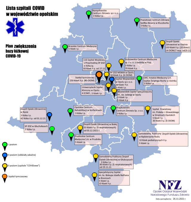 Mapa szpitali covidowych na Opolszczyźnie