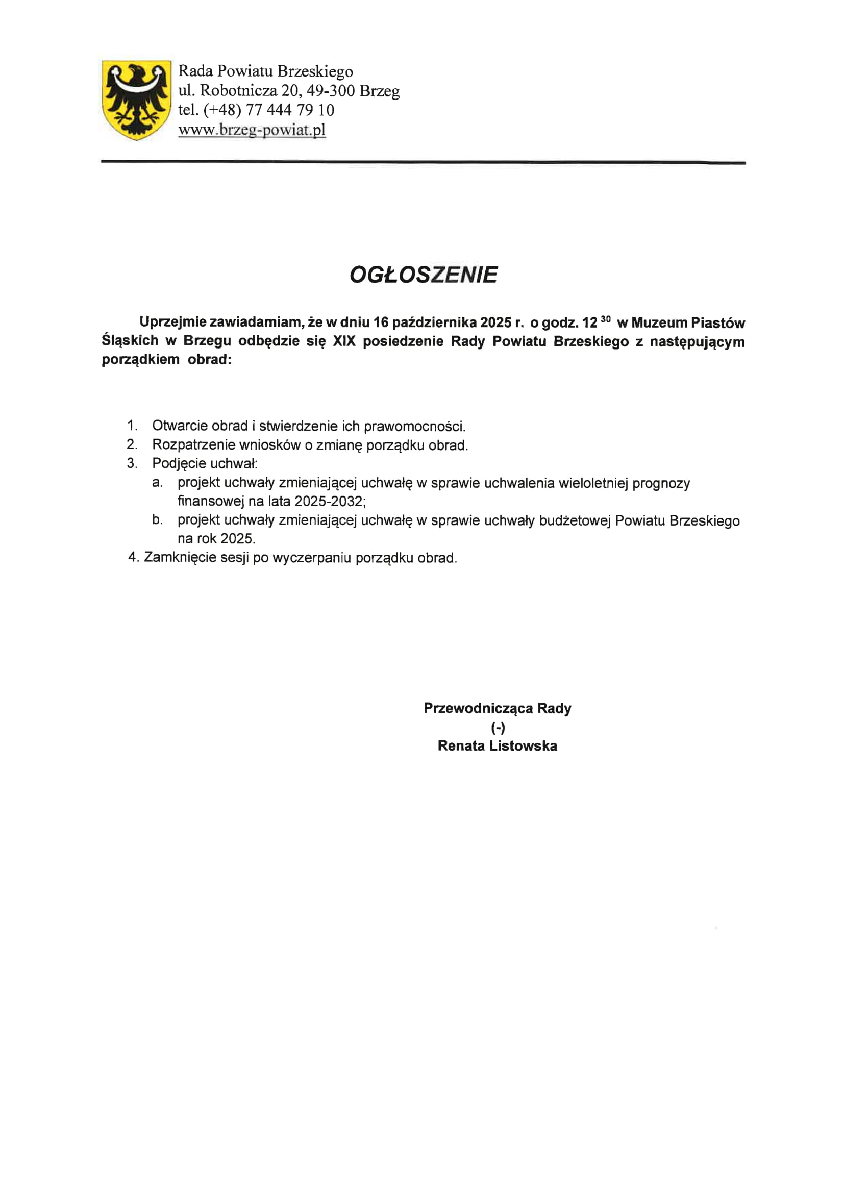 Zbliża się kolejna sesja Rady Powiatu Brzeskiego